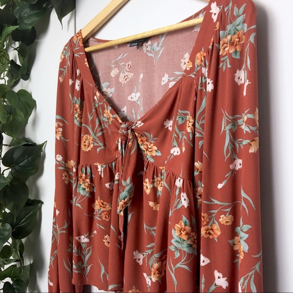 *SOLD*AEO Burnt Orange Floral Boho Blouse Cover Up - Picture 3 of 8